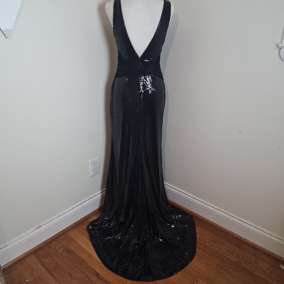 Vera Wang Black Mesh Inset Sequin Gown Long Dress Size 6 NWOT - Picture 7 of 15